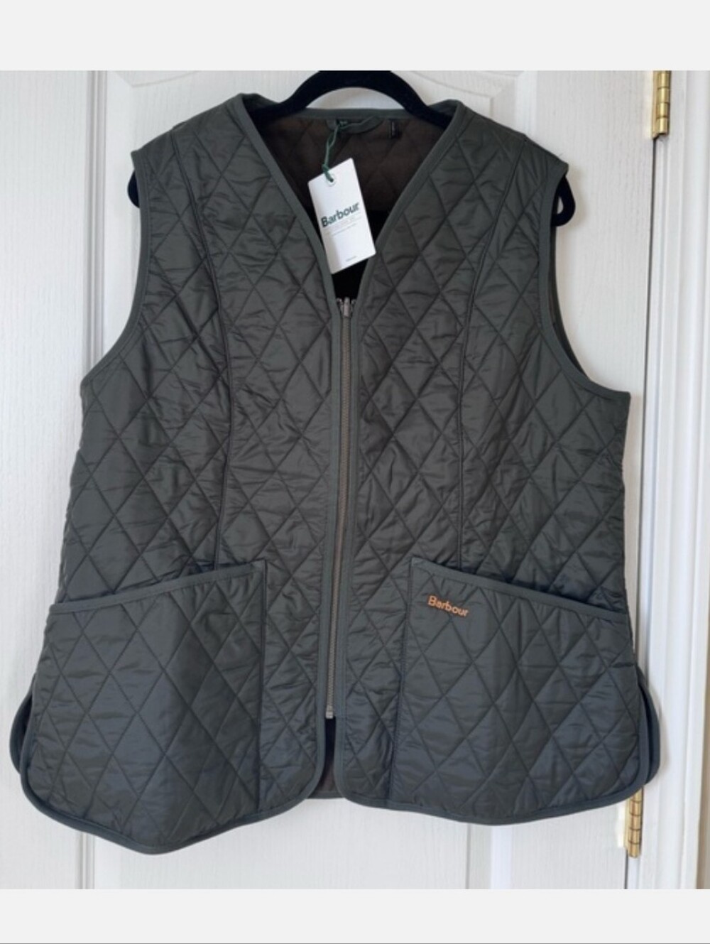 Barbour Quilted Vest in Olive Green with Pocket Detail